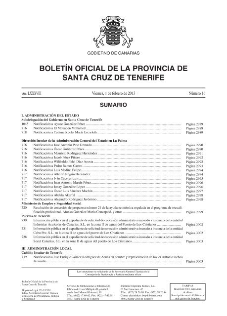 BOLETÍN OFICIAL DE LA PROVINCIA DE SANTA CRUZ DE TENERIFE