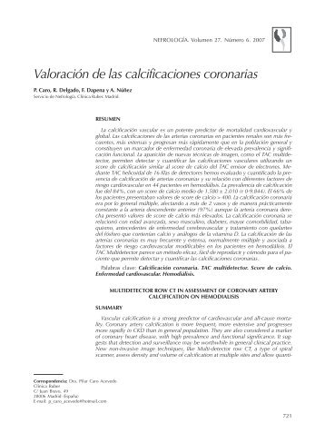 Valoración de las calcificaciones coronarias - Nefrología