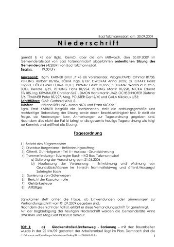 N i e d e r s c h r i f t - Gemeinde Bad Tatzmannsdorf