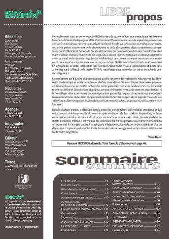 sommaire - BIOinfo le magazine du Mieux-Vivre