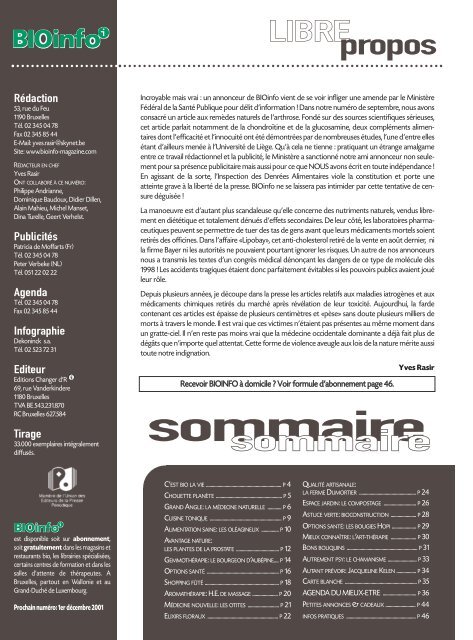 sommaire - BIOinfo le magazine du Mieux-Vivre