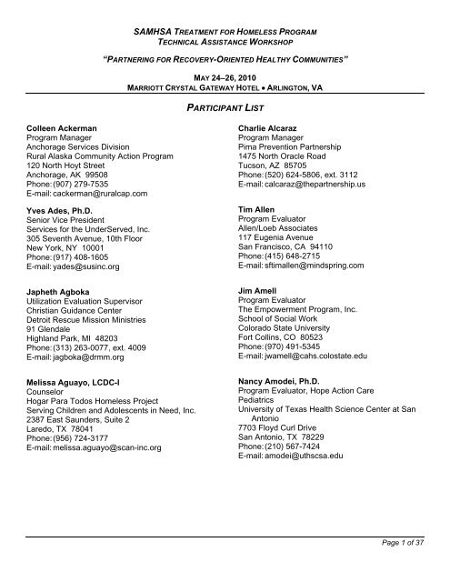 Link to Participant List - Treatment for Homeless Program Grantees ...