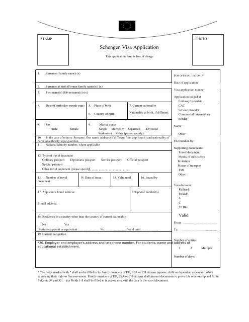 Schengen visa application