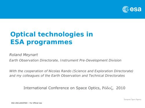 Optical technologies in ESA programmes - Congrex