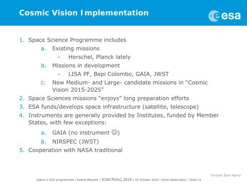 Optical technologies in ESA programmes - Congrex