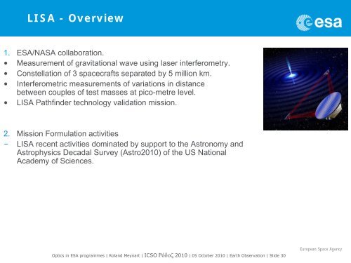 Optical technologies in ESA programmes - Congrex