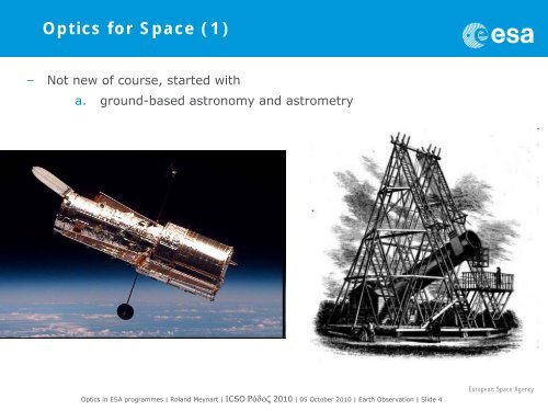 Optical technologies in ESA programmes - Congrex