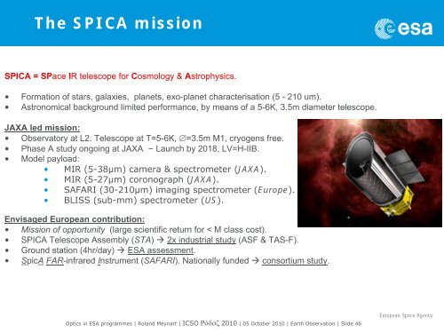 Optical technologies in ESA programmes - Congrex