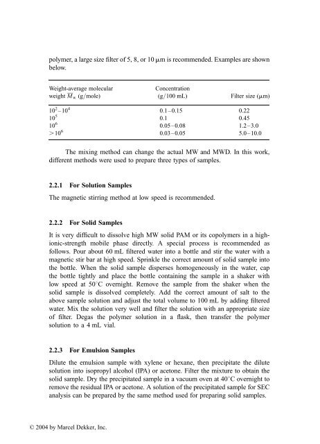 Handbook of Size Exclusion Chromatography and Related ...