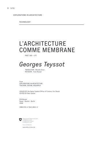 L'architecture comme membrane Georges Teyssot