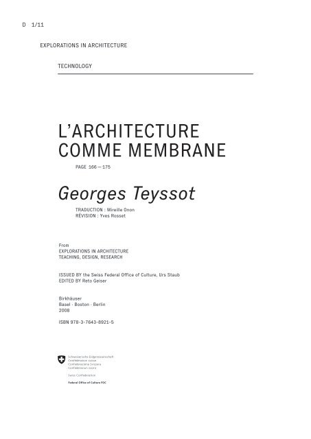 L'architecture comme membrane Georges Teyssot