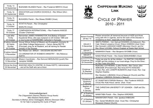 Chippenham / Mukono prayer diary - Diocese of Bristol