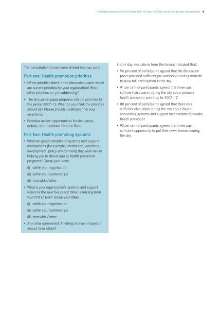 Health promotion priorities for Victoria 2007–2012 - Department of ...