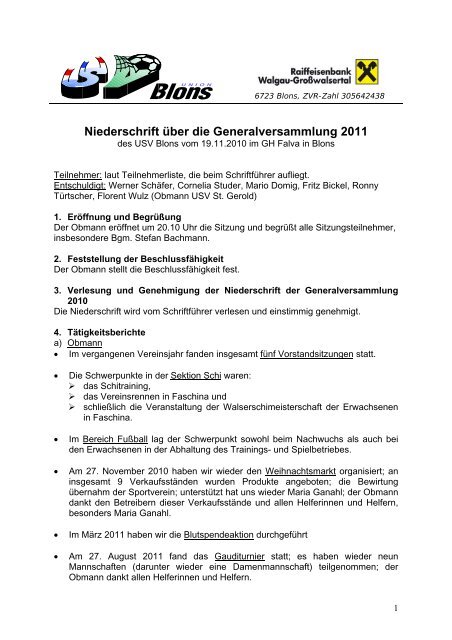 Niederschrift über die Generalversammlung 2011 - Blons