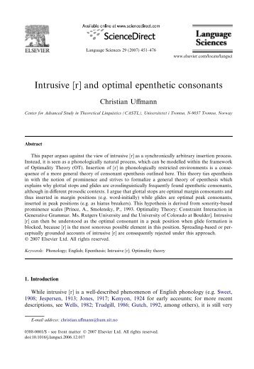 17: Intrusive [r] and optimal epenthetic consonants - Linguistics and ...