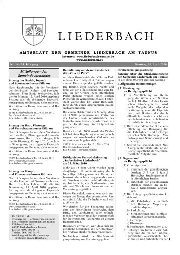 AMTSBLATT DER GEMEINDE LIEDERBACH AM TAUNUS