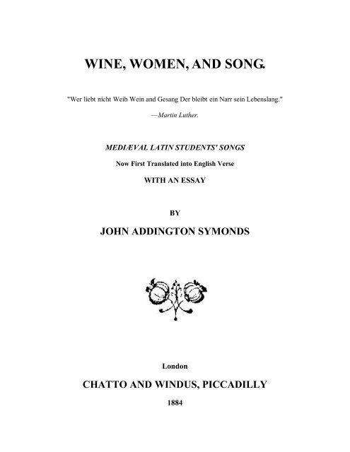 WINE, WOMEN, AND SONG. - The Language Realm