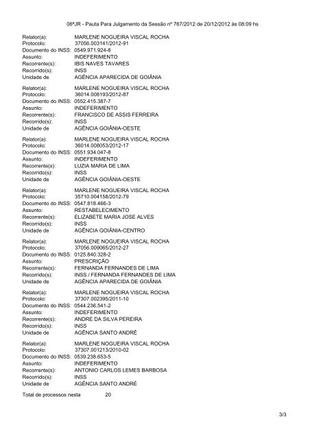 Pautas de julgamento nº 758 a 768 - Ministério da Previdência e ...