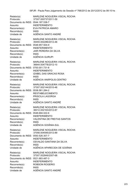 Pautas de julgamento nº 758 a 768 - Ministério da Previdência e ...