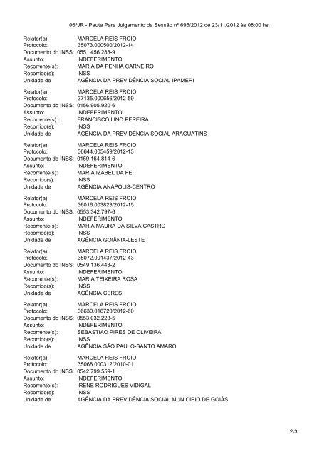 Pautas de julgamento nº 695 a 706 da - Ministério da Previdência e ...