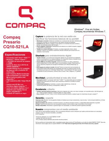 Compaq Presario Data Sheet CQ10-521LA - Movistar