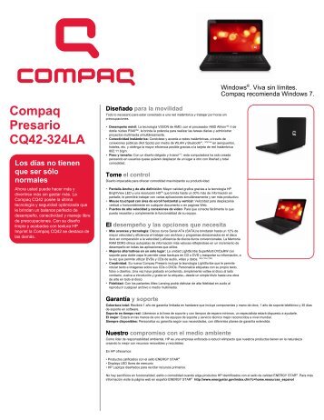Compaq Presario Data Sheet CQ42-324LA