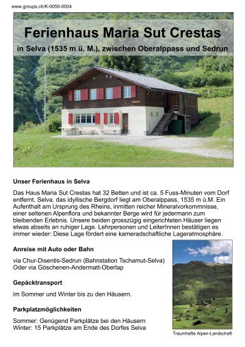 Ferienhaus Maria Sut Crestas - CONTACT groups.ch