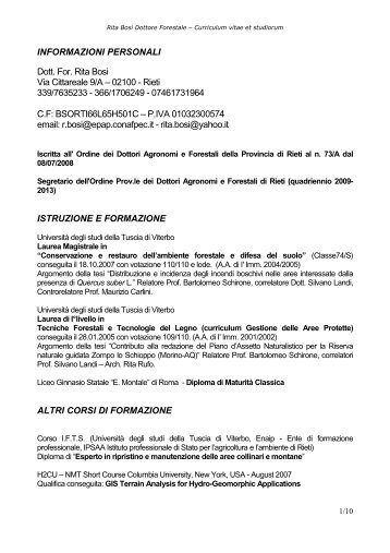 Curriculum Dott.ssa Rita Bosi - Provincia di Rieti