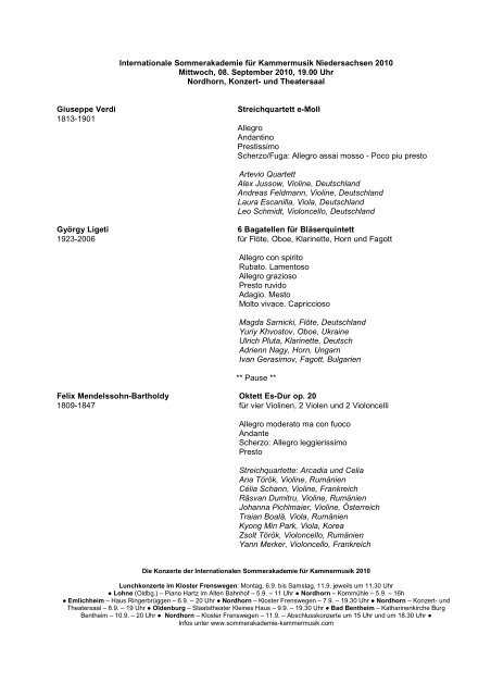 alle Konzerte der Sommerakademie 2010 - pro nota