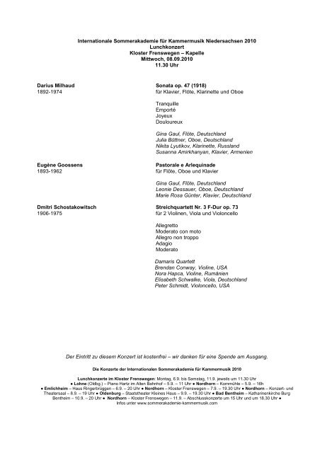 alle Konzerte der Sommerakademie 2010 - pro nota