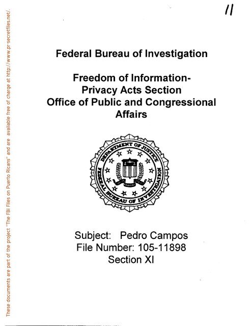 Pedro Campos File Number - FBI Files on Puerto Ricans