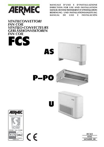 Fan coil Aermec FCS AS, P-PO, U Installation manual