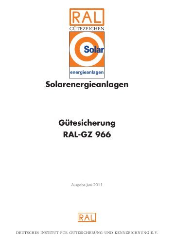 Solarenergieanlagen Gütesicherung RAL-GZ 966 - RAL-Solar