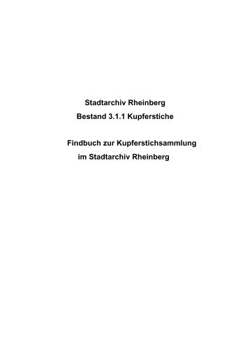 Findbuch Kupferstichverzeichnis Stadtarchiv Rheinberg