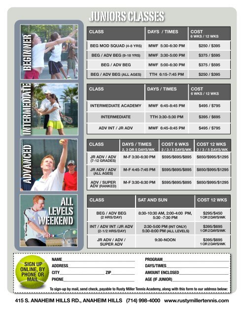 ANAHEIM HILLS RACQUET CLUB - Rusty Miller Tennis Academy