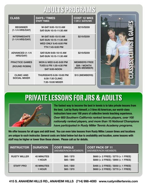 ANAHEIM HILLS RACQUET CLUB - Rusty Miller Tennis Academy