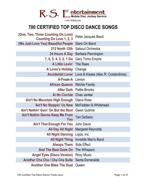 700 DJ Certified Top Disco Dance Songs