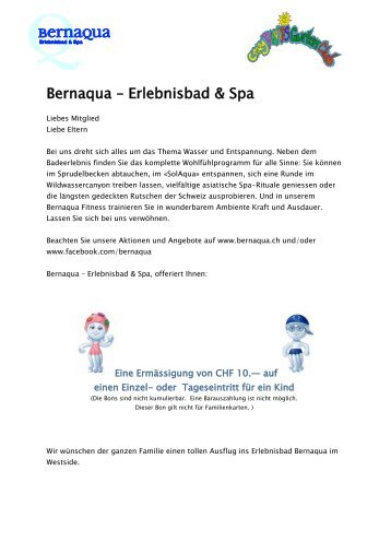 Kinderermässigung Eintritt Bernaqua – Erlebnisbad & Spa ... - Gurten