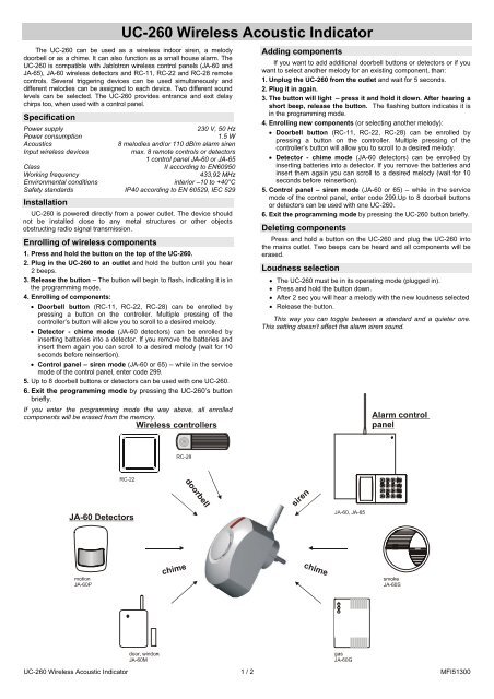 UC-260 Wireless Acoustic Indicator - Jablotron