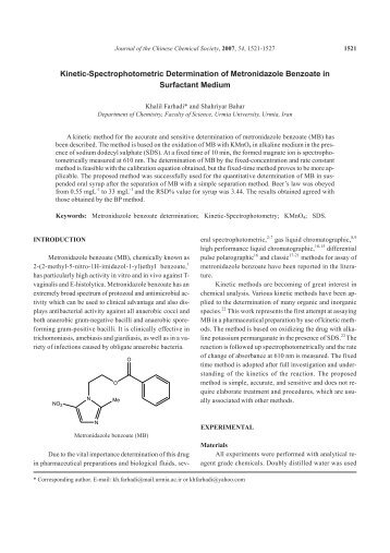 Kinetic-Spectrophotometric Determination of Metronidazole Benzoate