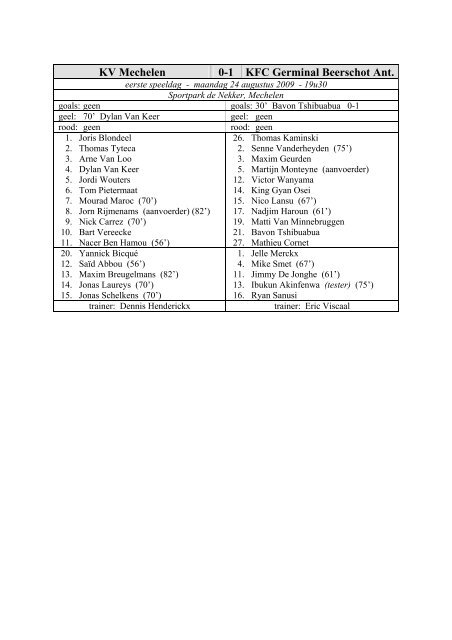 KV Mechelen 0-1 KFC Germinal Beerschot Ant. - Statistieken KV ...