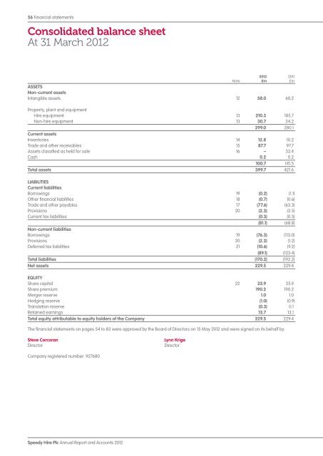 Annual Report and Accounts 2012 - Speedy Hire plc