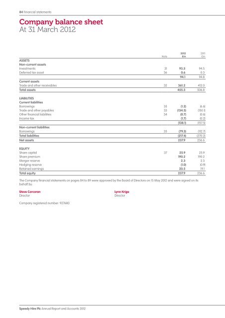 Annual Report and Accounts 2012 - Speedy Hire plc