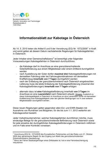 Informationsblatt zur Kabotage in 