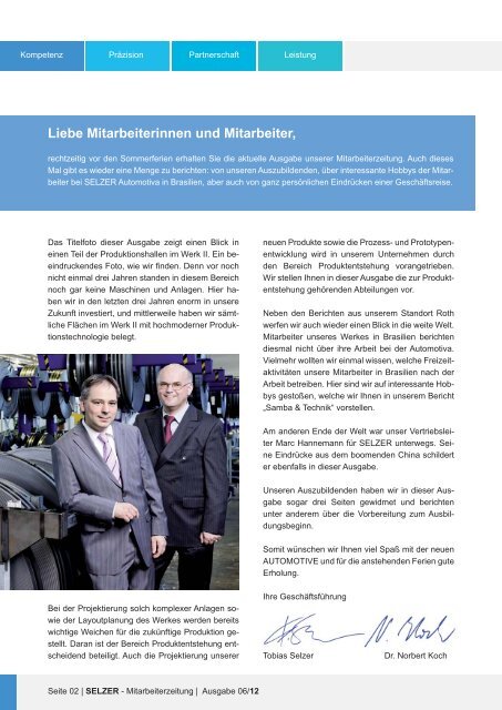 SELZER Mitarbeiterzeitung AUTOMOTIVE 06-2012