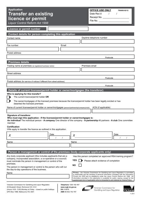 Transfer an existing licence or permit - VCGLR