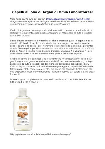 Omia Laboratoires: Olio di Argan da agricoltura biologica certificata Eco-Cert