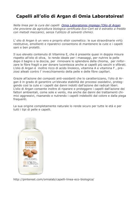 Omia Laboratoires: Olio di Argan da agricoltura biologica certificata Eco-Cert