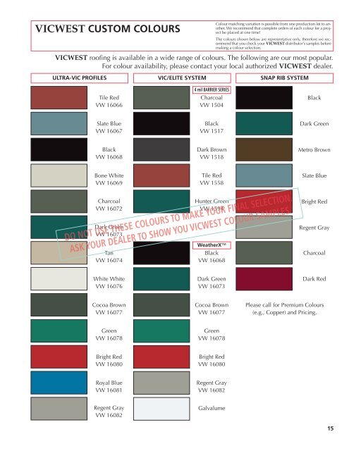 Vicwest Color Chart