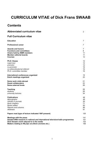 CURRICULUM VITAE of Dick Frans SWAAB Contents - Nin - KNAW